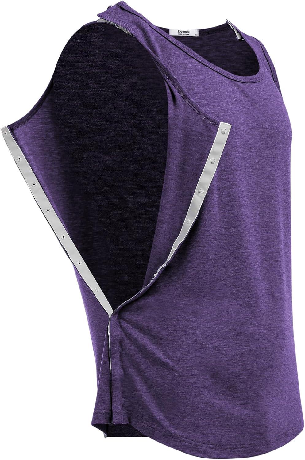 imageDeyeek Unisex Shoulder SnapAccess Tank Tops Post Surgery Shirts Tear Away Chemo Shirt Clothes After Rotator Cuff SurgeryPurple