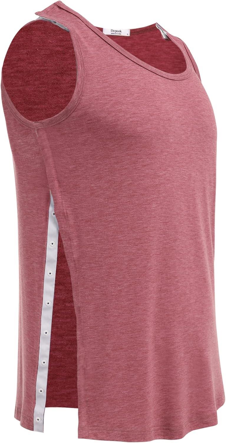 imageDeyeek Unisex Shoulder SnapAccess Tank Tops Post Surgery Shirts Tear Away Chemo Shirt Clothes After Rotator Cuff SurgeryRed