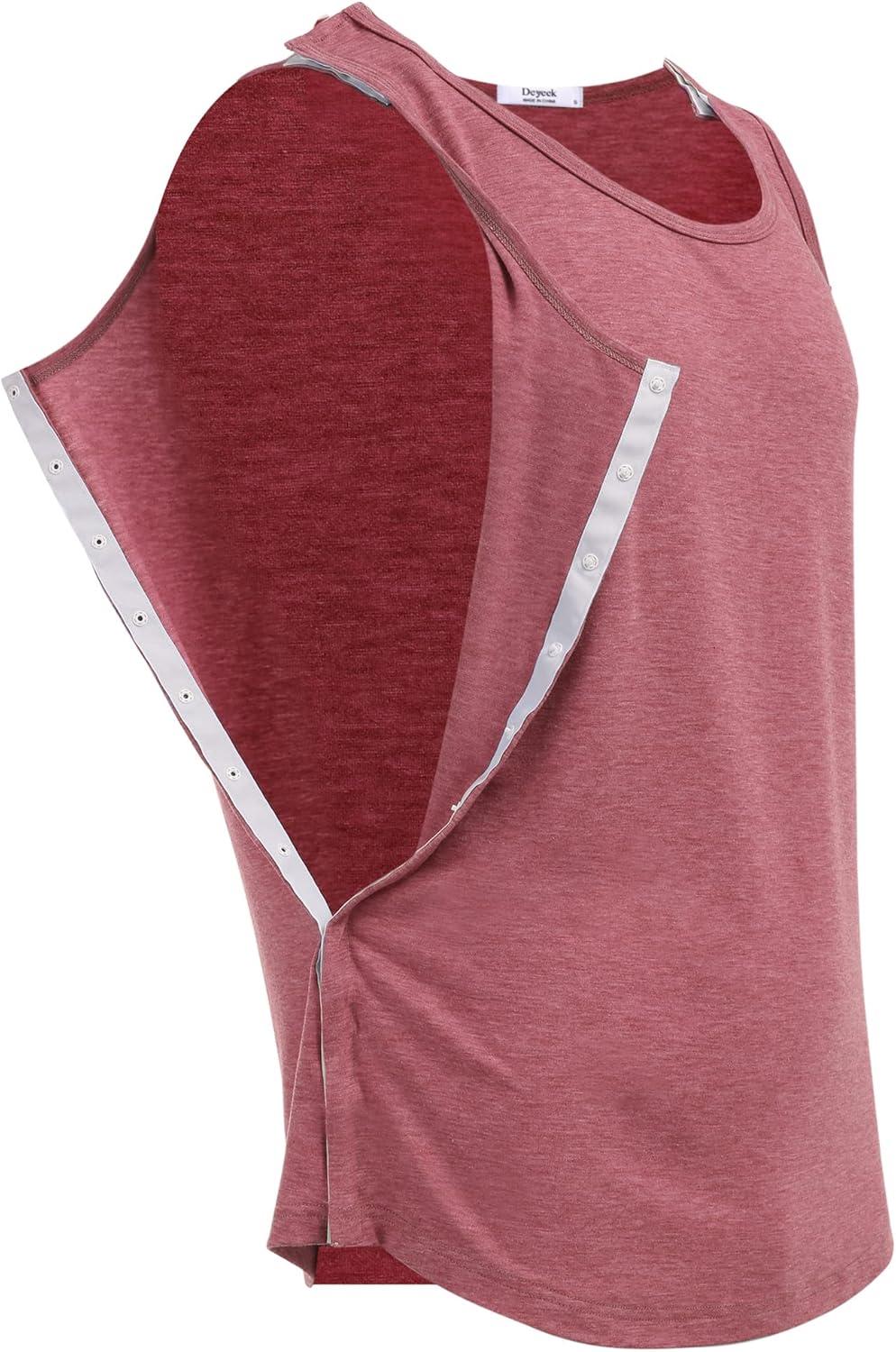 imageDeyeek Unisex Shoulder SnapAccess Tank Tops Post Surgery Shirts Tear Away Chemo Shirt Clothes After Rotator Cuff SurgeryRed