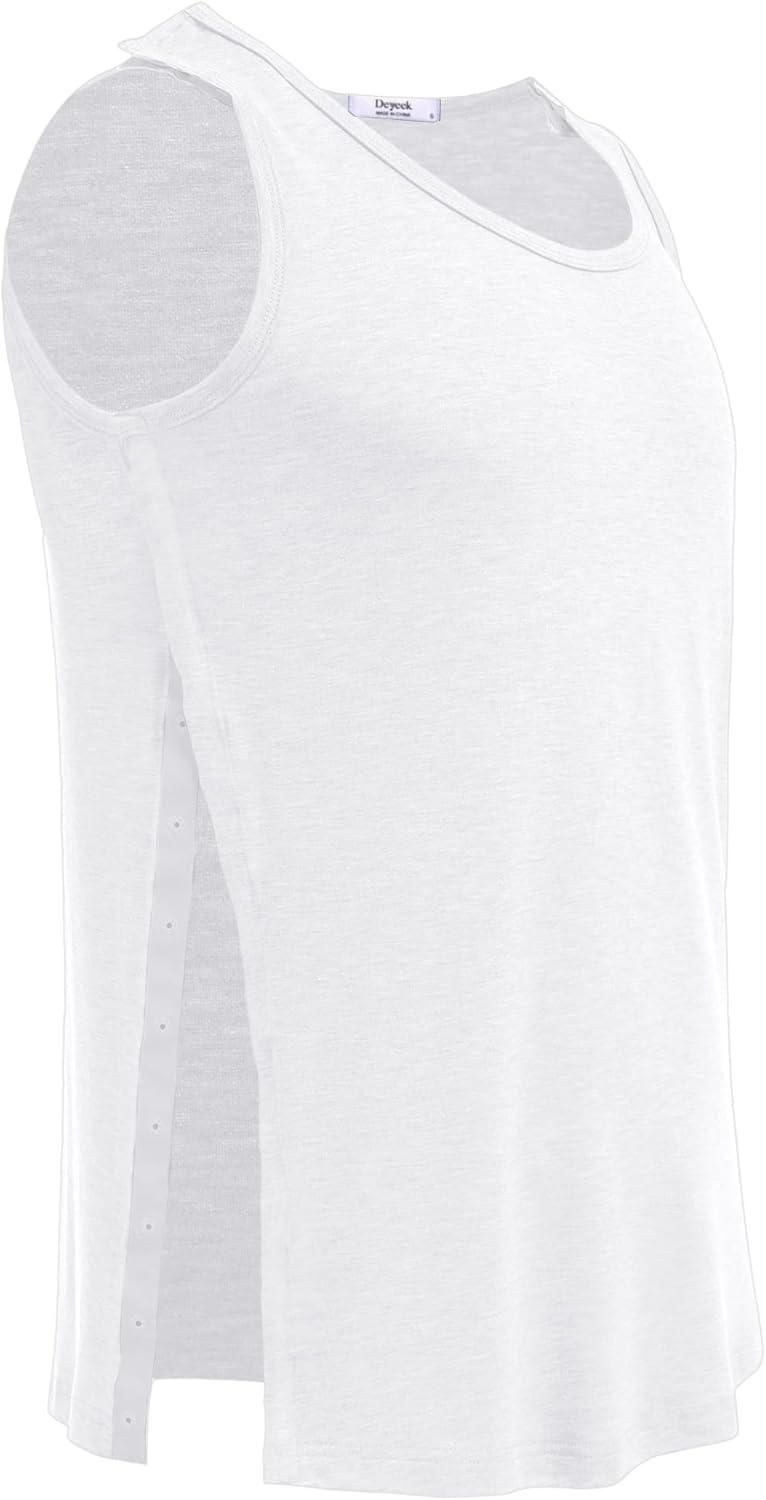 imageDeyeek Unisex Shoulder SnapAccess Tank Tops Post Surgery Shirts Tear Away Chemo Shirt Clothes After Rotator Cuff SurgeryWhite