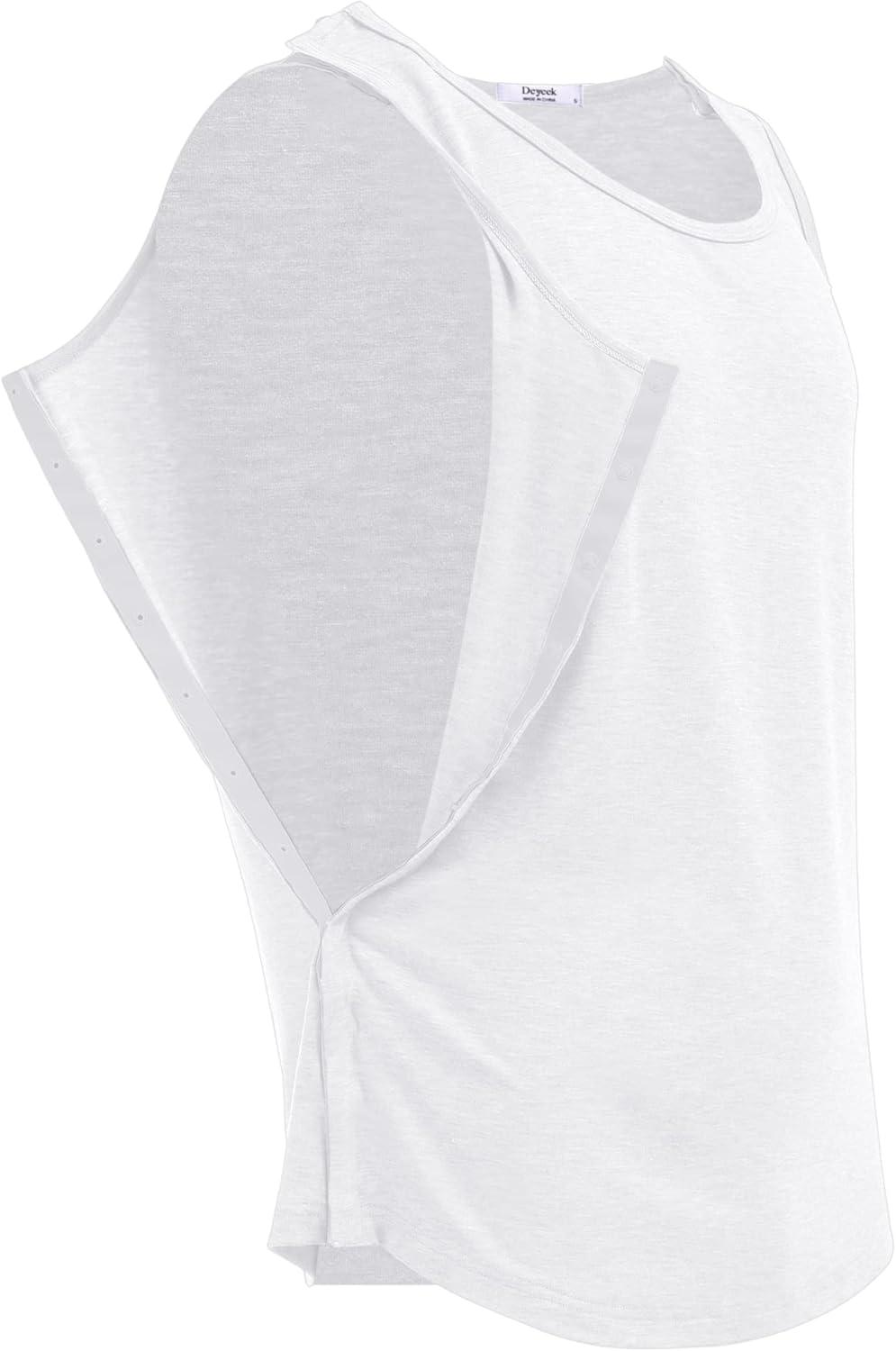 imageDeyeek Unisex Shoulder SnapAccess Tank Tops Post Surgery Shirts Tear Away Chemo Shirt Clothes After Rotator Cuff SurgeryWhite
