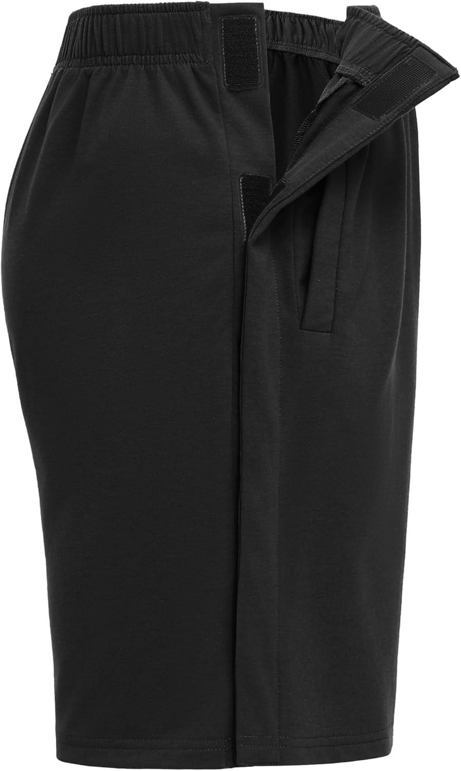 imageDeyeek Unisex Tear Away Shorts 9 Snap On Athletic Shorts Cotton Post Knee Hip Surgery Recovery Lounge Short with PocketsBlack