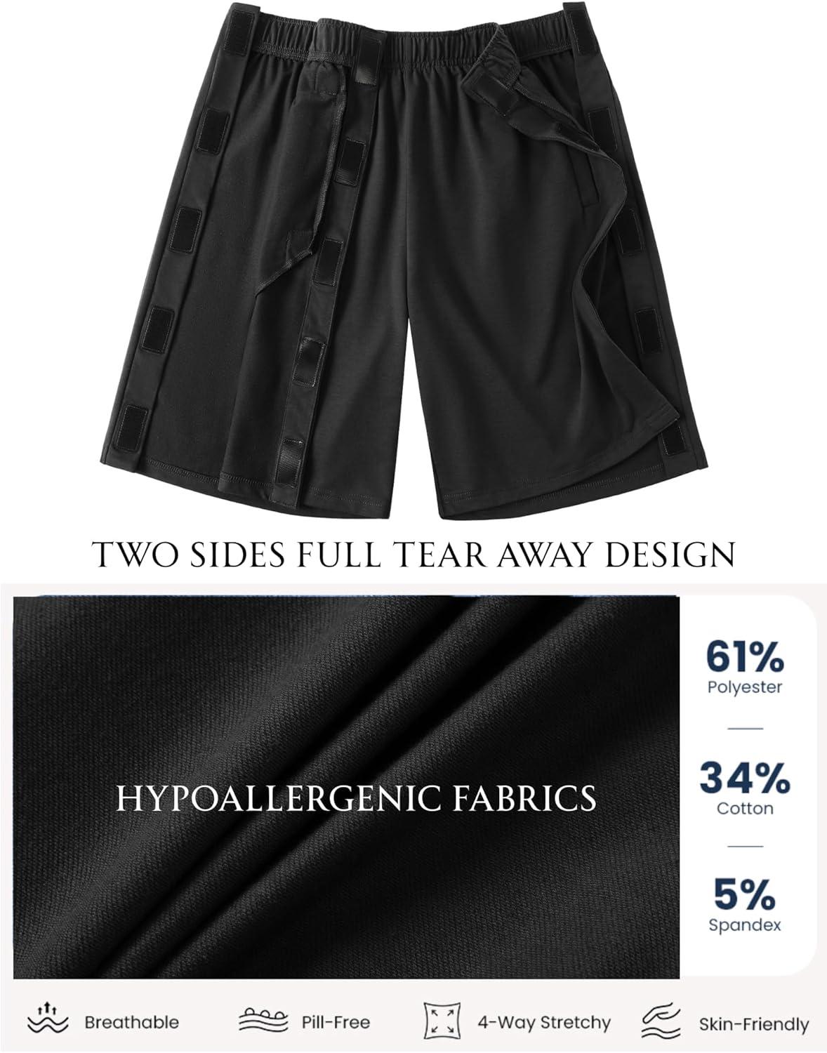 imageDeyeek Unisex Tear Away Shorts 9 Snap On Athletic Shorts Cotton Post Knee Hip Surgery Recovery Lounge Short with PocketsBlack
