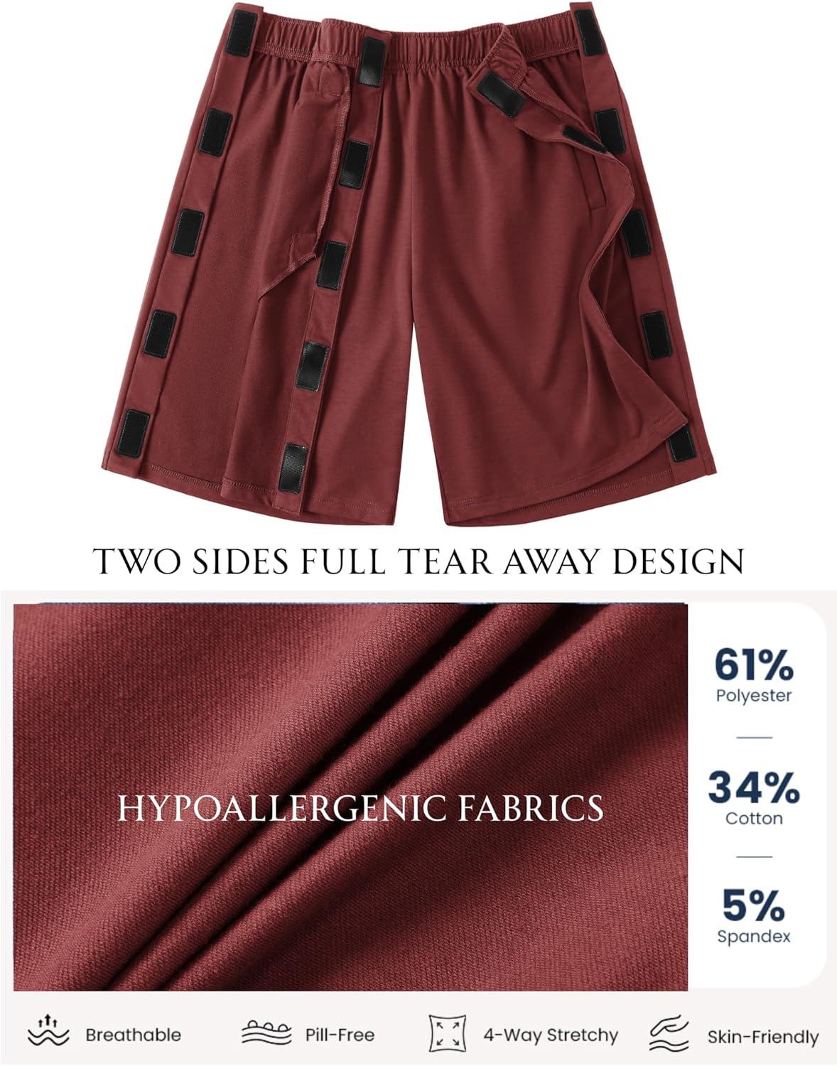 imageDeyeek Unisex Tear Away Shorts 9 Snap On Athletic Shorts Cotton Post Knee Hip Surgery Recovery Lounge Short with PocketsBurgundy