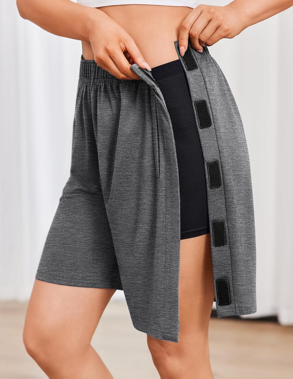 imageDeyeek Unisex Tear Away Shorts 9 Snap On Athletic Shorts Cotton Post Knee Hip Surgery Recovery Lounge Short with PocketsDark Grey