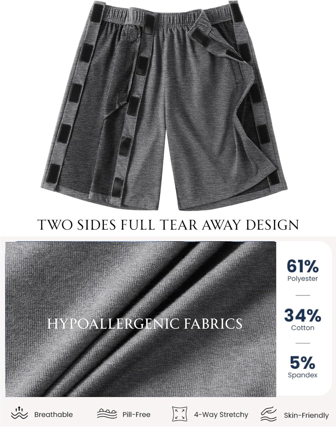 imageDeyeek Unisex Tear Away Shorts 9 Snap On Athletic Shorts Cotton Post Knee Hip Surgery Recovery Lounge Short with PocketsDark Grey