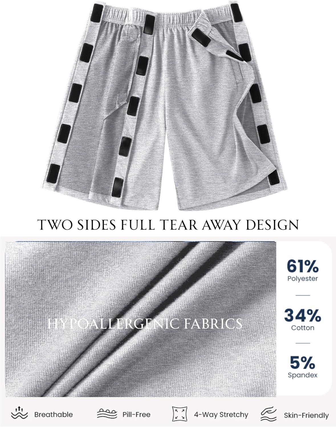 imageDeyeek Unisex Tear Away Shorts 9 Snap On Athletic Shorts Cotton Post Knee Hip Surgery Recovery Lounge Short with PocketsGrey