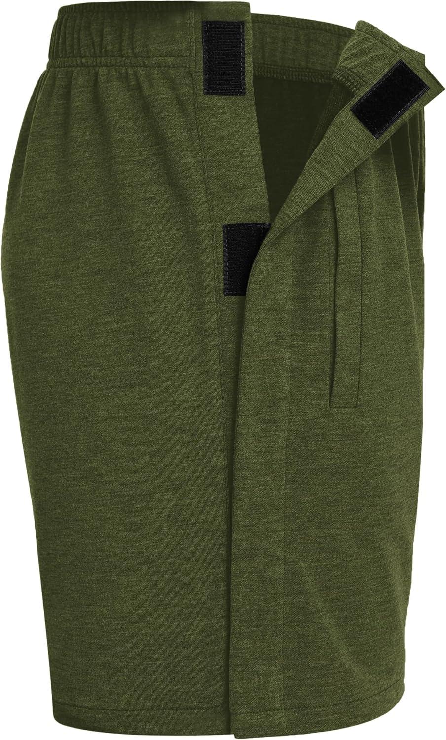 imageDeyeek Unisex Tear Away Shorts Snap On Athletic Cotton Shorts Post Knee Surgery Recovery Hip Replacement Pants with PocketsArmy Green