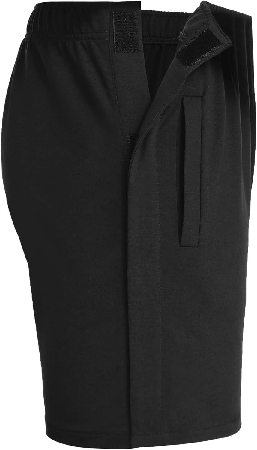 imageDeyeek Unisex Tear Away Shorts Snap On Athletic Cotton Shorts Post Knee Surgery Recovery Hip Replacement Pants with PocketsBlack