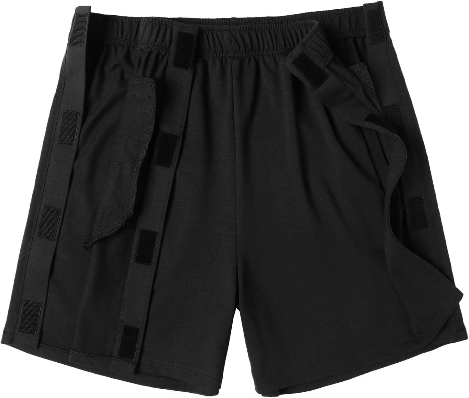 imageDeyeek Unisex Tear Away Shorts Snap On Athletic Cotton Shorts Post Knee Surgery Recovery Hip Replacement Pants with PocketsBlack