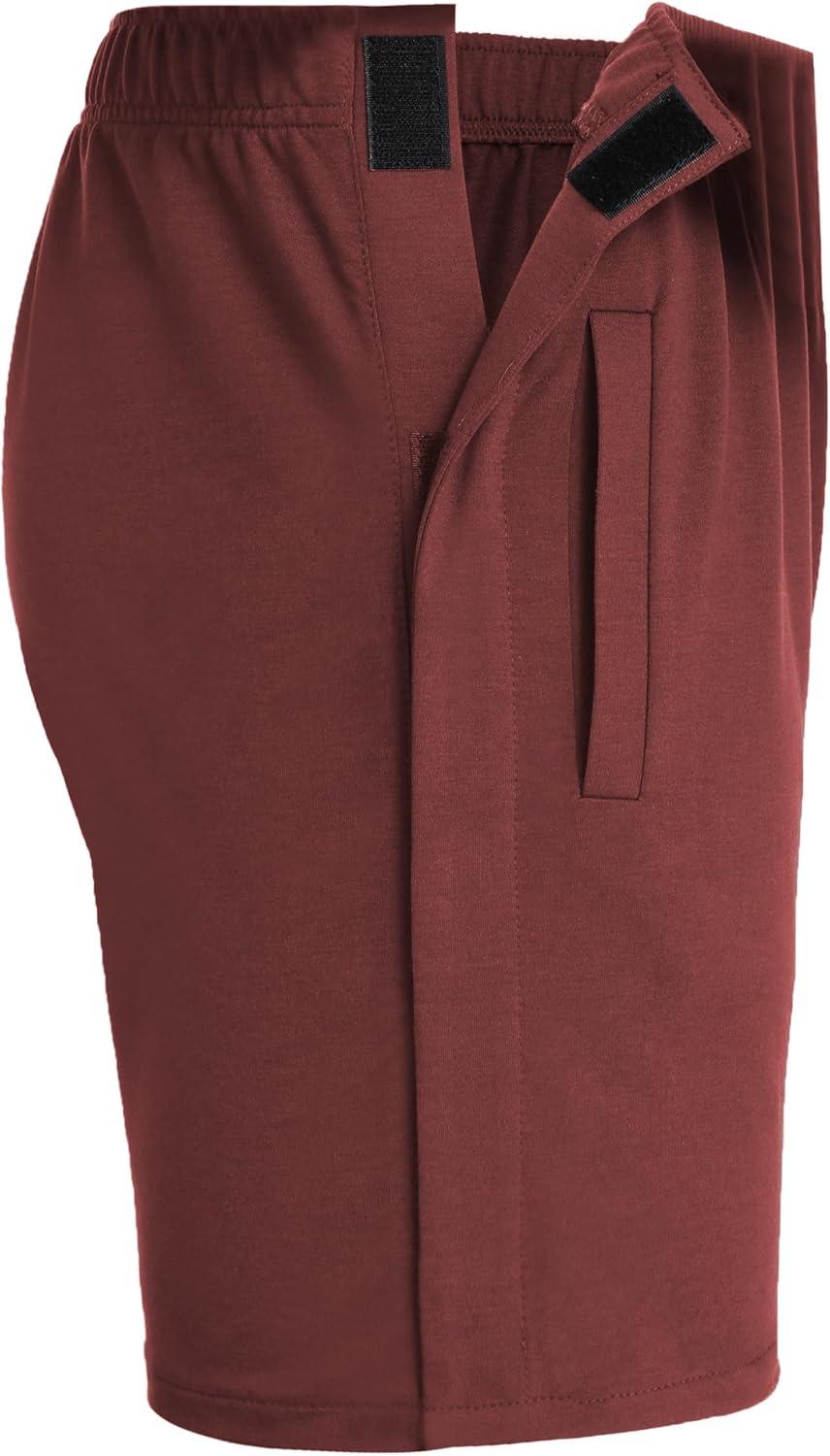 imageDeyeek Unisex Tear Away Shorts Snap On Athletic Cotton Shorts Post Knee Surgery Recovery Hip Replacement Pants with PocketsBurgundy