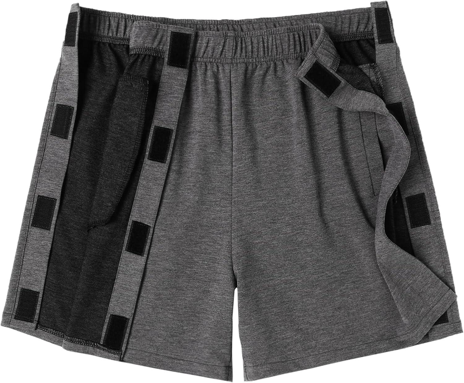 imageDeyeek Unisex Tear Away Shorts Snap On Athletic Cotton Shorts Post Knee Surgery Recovery Hip Replacement Pants with PocketsDark Grey