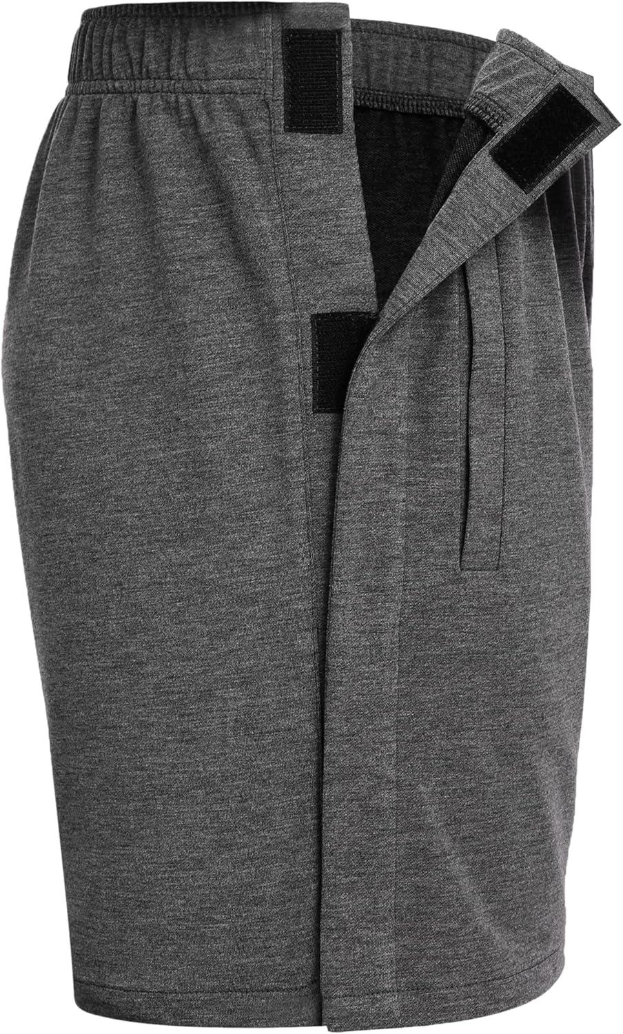 imageDeyeek Unisex Tear Away Shorts Snap On Athletic Cotton Shorts Post Knee Surgery Recovery Hip Replacement Pants with PocketsDark Grey