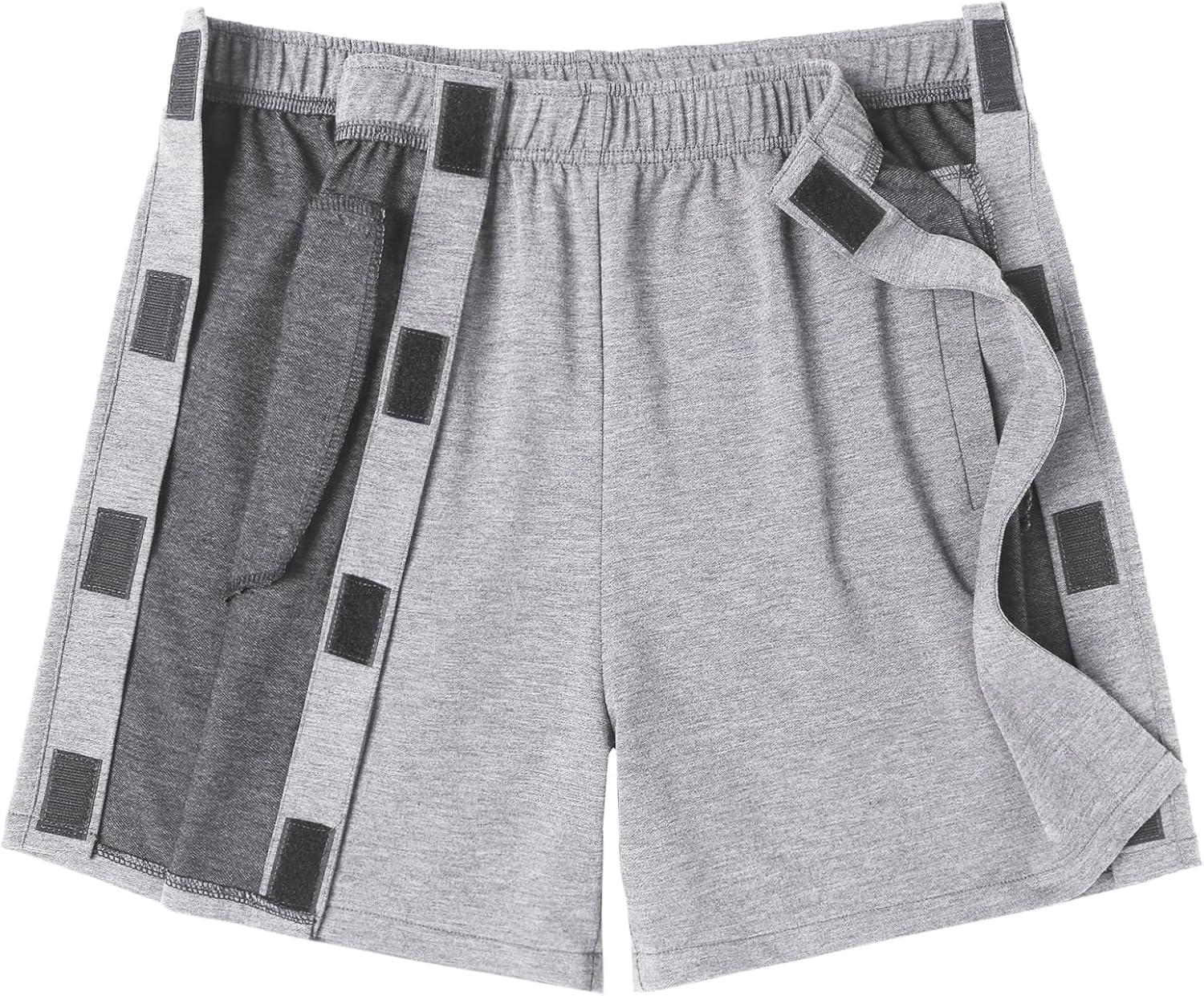 imageDeyeek Unisex Tear Away Shorts Snap On Athletic Cotton Shorts Post Knee Surgery Recovery Hip Replacement Pants with PocketsGrey