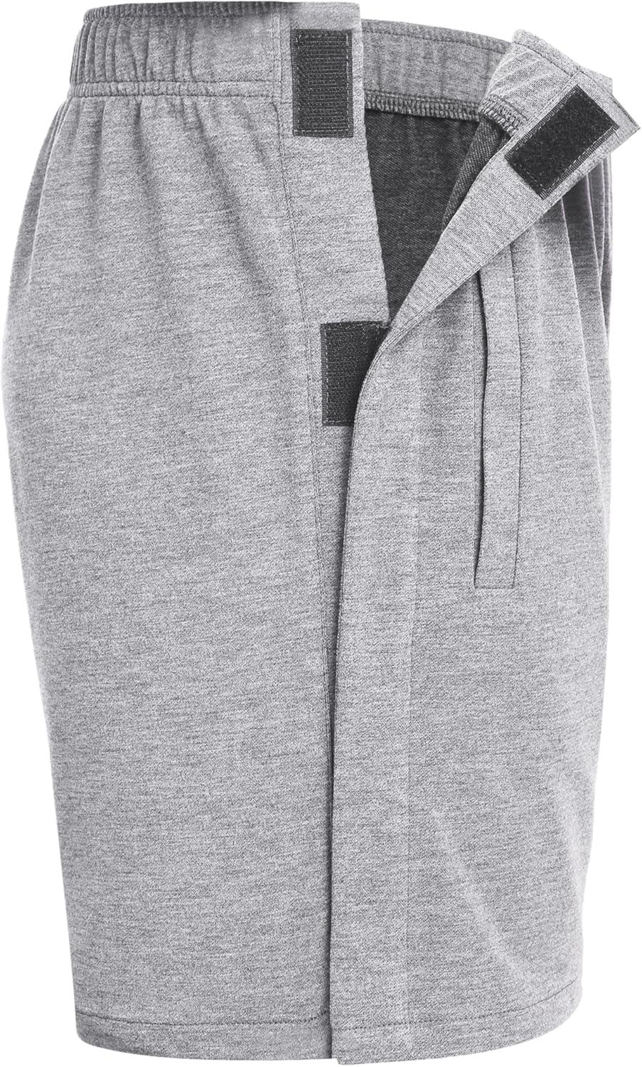 imageDeyeek Unisex Tear Away Shorts Snap On Athletic Cotton Shorts Post Knee Surgery Recovery Hip Replacement Pants with PocketsGrey