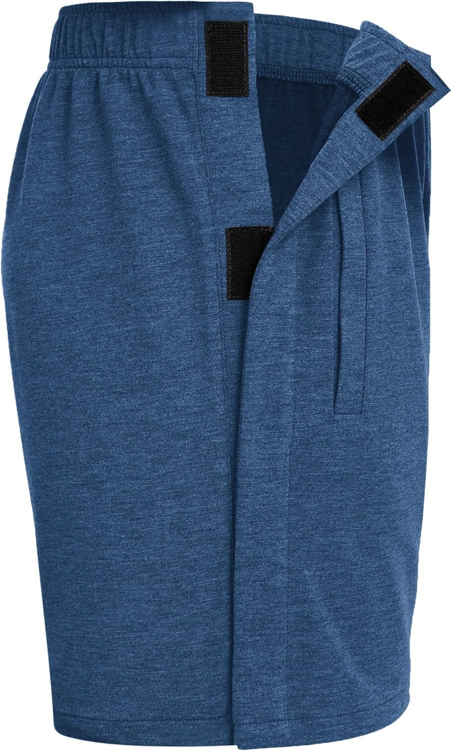 imageDeyeek Unisex Tear Away Shorts Snap On Athletic Cotton Shorts Post Knee Surgery Recovery Hip Replacement Pants with PocketsHeather Blue