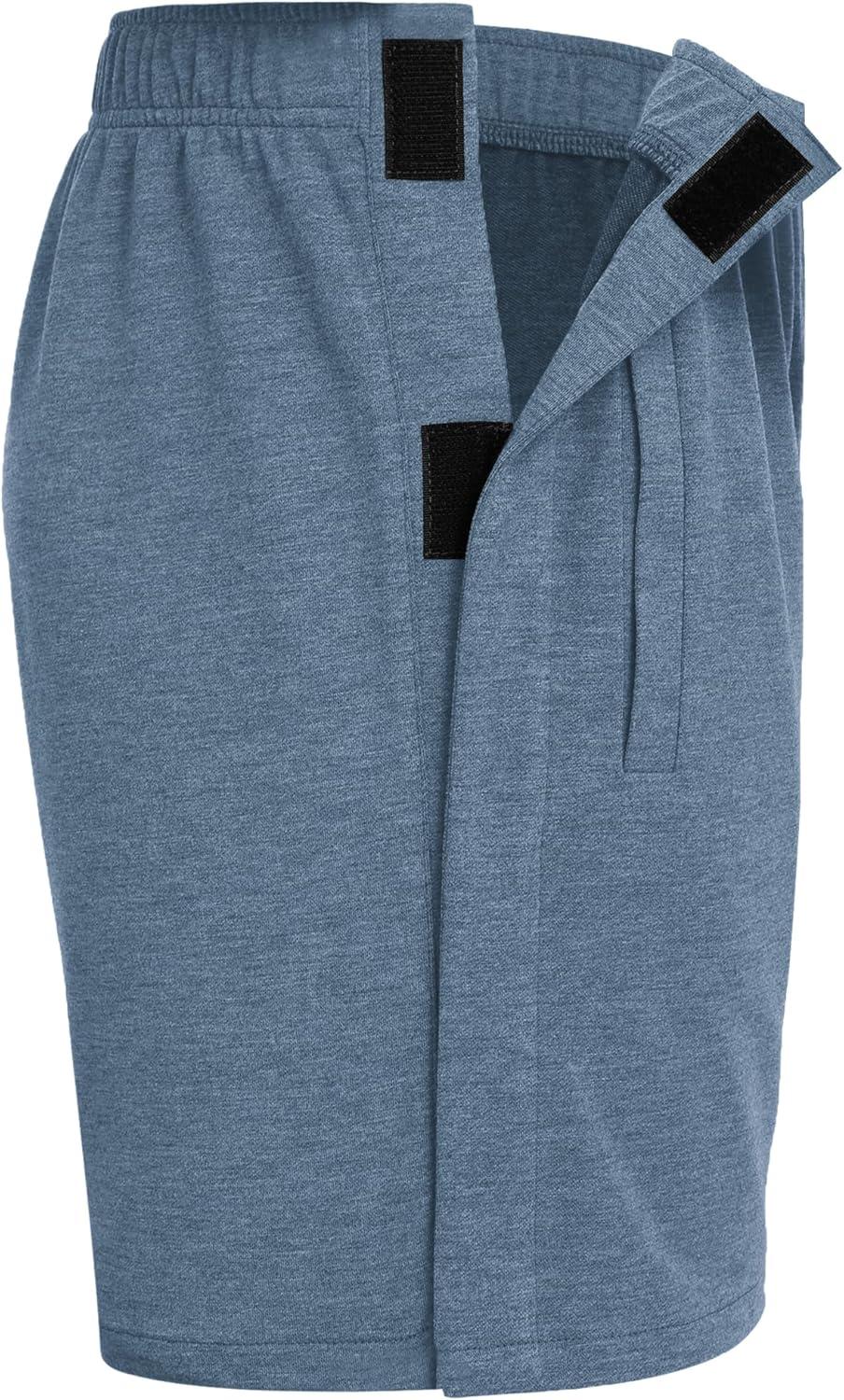 imageDeyeek Unisex Tear Away Shorts Snap On Athletic Cotton Shorts Post Knee Surgery Recovery Hip Replacement Pants with PocketsMidnight Navy