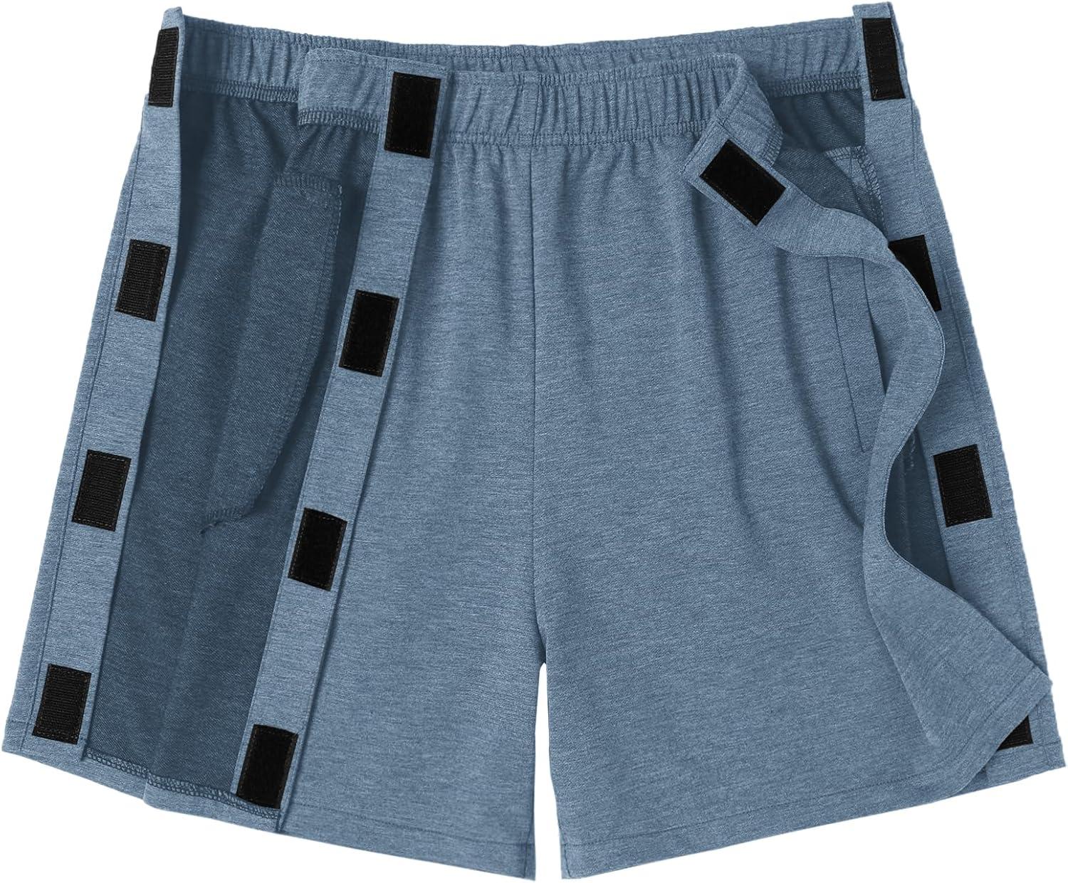 imageDeyeek Unisex Tear Away Shorts Snap On Athletic Cotton Shorts Post Knee Surgery Recovery Hip Replacement Pants with PocketsMidnight Navy