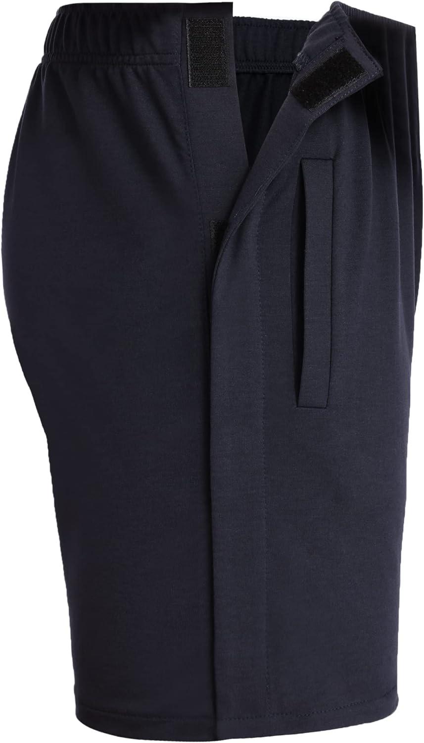 imageDeyeek Unisex Tear Away Shorts Snap On Athletic Cotton Shorts Post Knee Surgery Recovery Hip Replacement Pants with PocketsNavy Blue