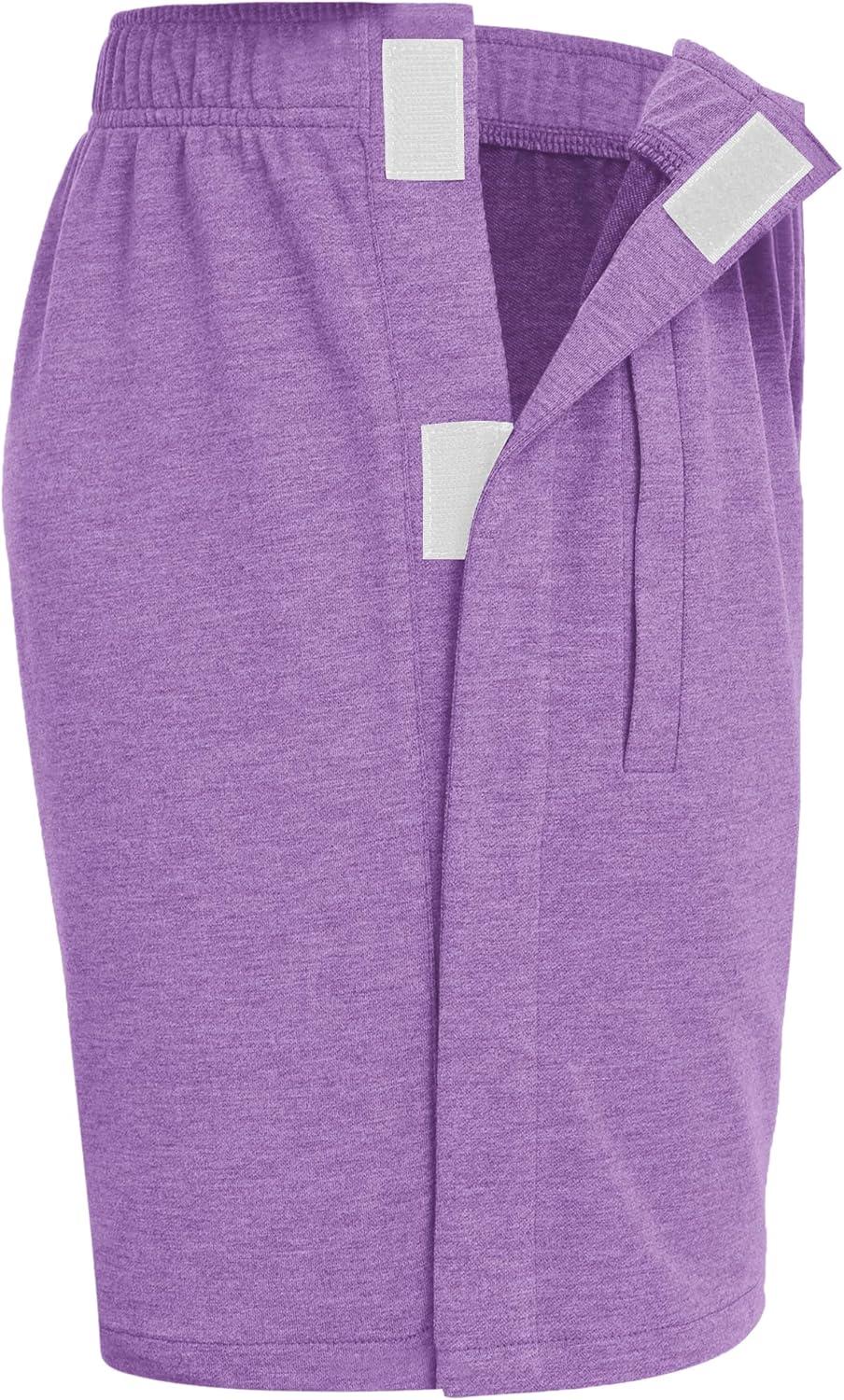 imageDeyeek Unisex Tear Away Shorts Snap On Athletic Cotton Shorts Post Knee Surgery Recovery Hip Replacement Pants with PocketsPurple