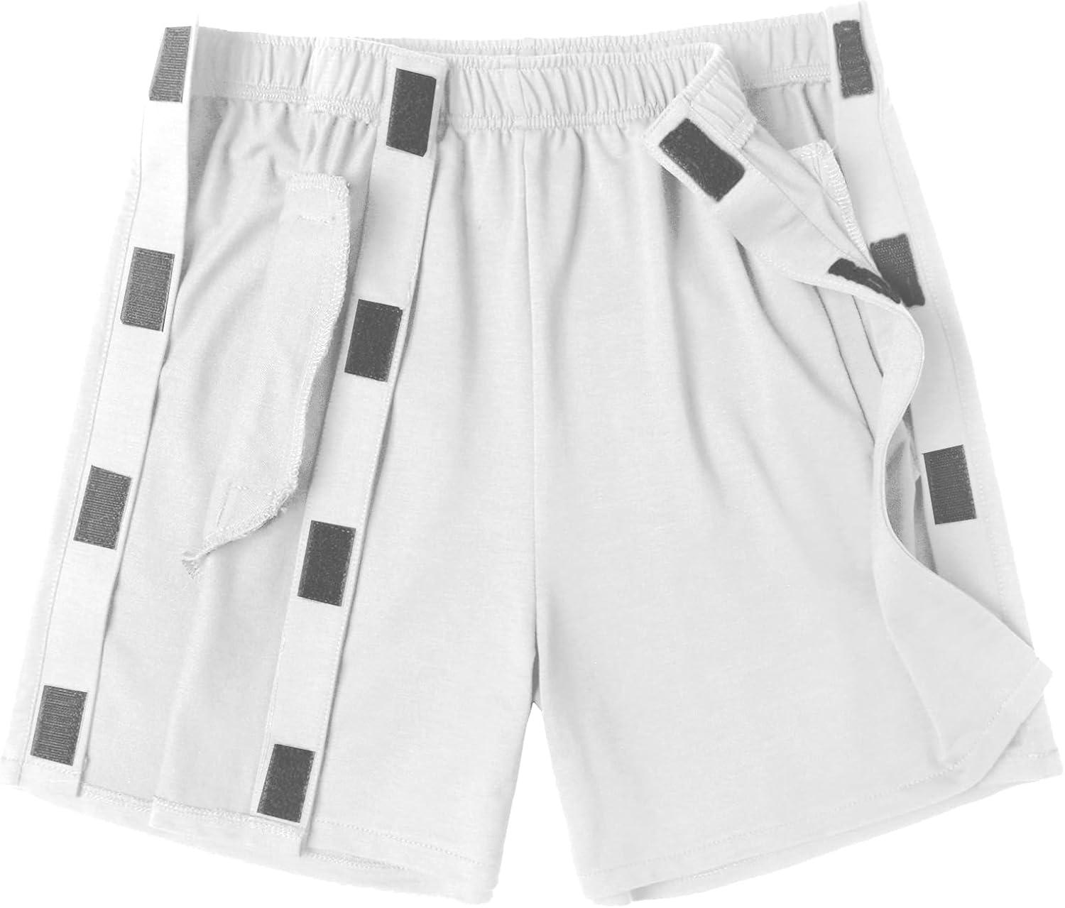 imageDeyeek Unisex Tear Away Shorts Snap On Athletic Cotton Shorts Post Knee Surgery Recovery Hip Replacement Pants with PocketsWhite
