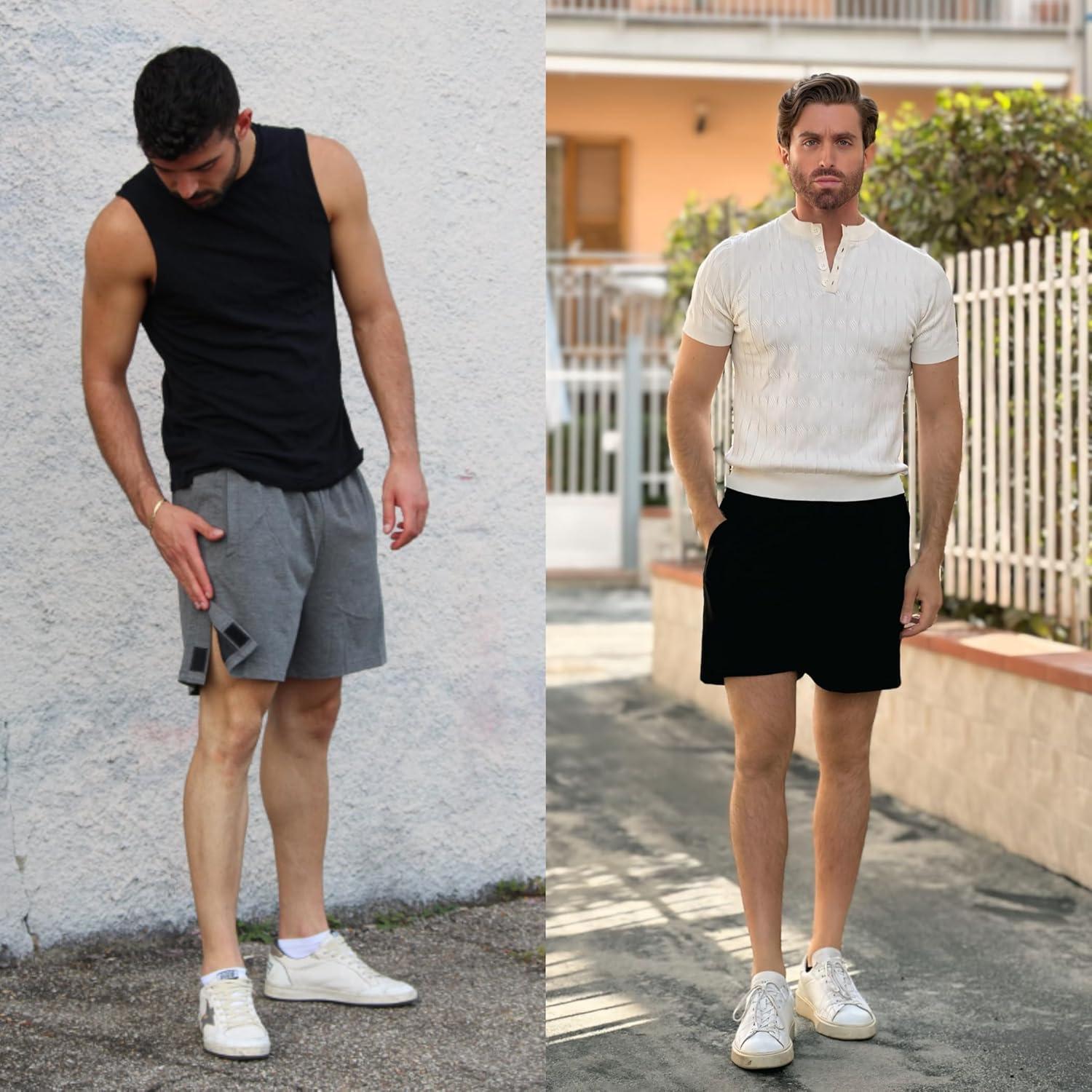 imageDeyeek Unisex Tear Away Shorts Snap On Athletic Cotton Shorts Post Knee Surgery Recovery Hip Replacement Pants with PocketsWhite