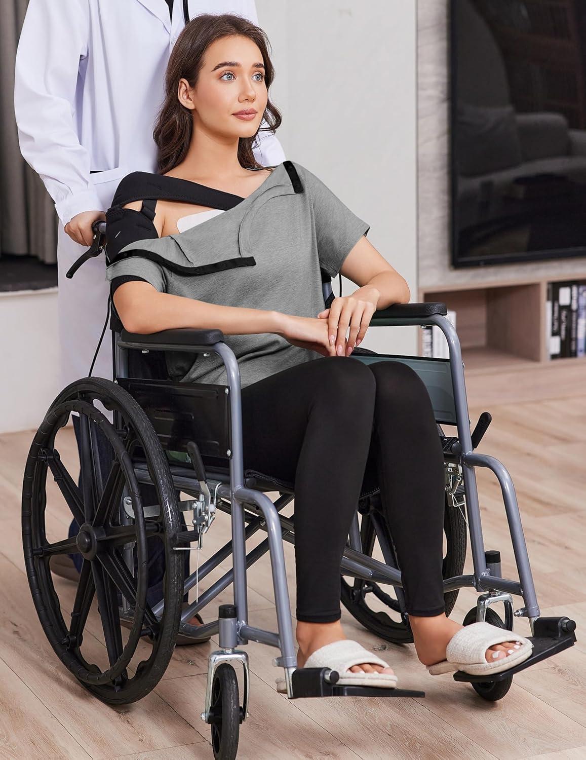imageDeyeek Women Post Shoulder Surgery Shirts Recovery Tear Away Short Sleeve Dialysis Clothing Full Side SnapOpen Clothes After Rotator Cuff Surgery Light Gray XXL