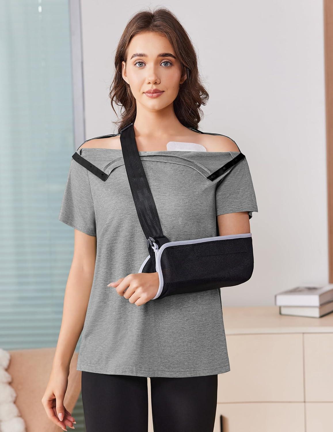 imageDeyeek Women Post Shoulder Surgery Shirts Recovery Tear Away Short Sleeve Dialysis Clothing Full Side SnapOpen Clothes After Rotator Cuff Surgery Light Gray XXL