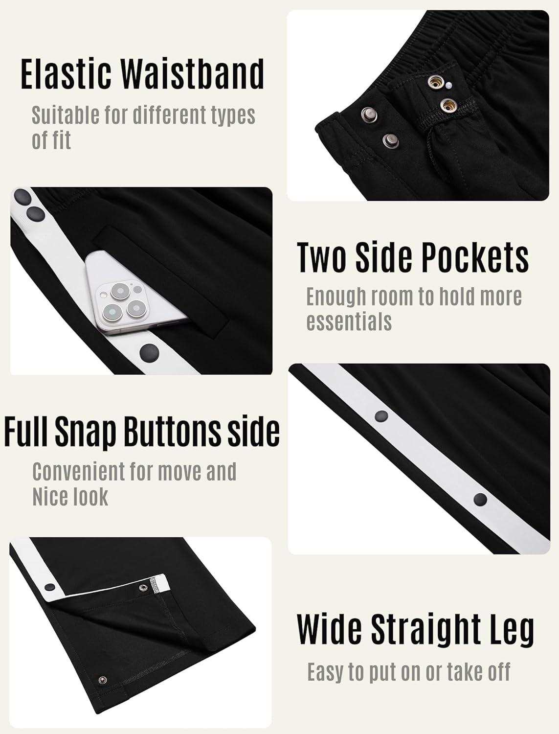 imageDeyeek Womens Tear Away Pants Side Split Snap Open Bottom Sweatpants Leg Breakaway Post Surgery Pants with PocketsBlack