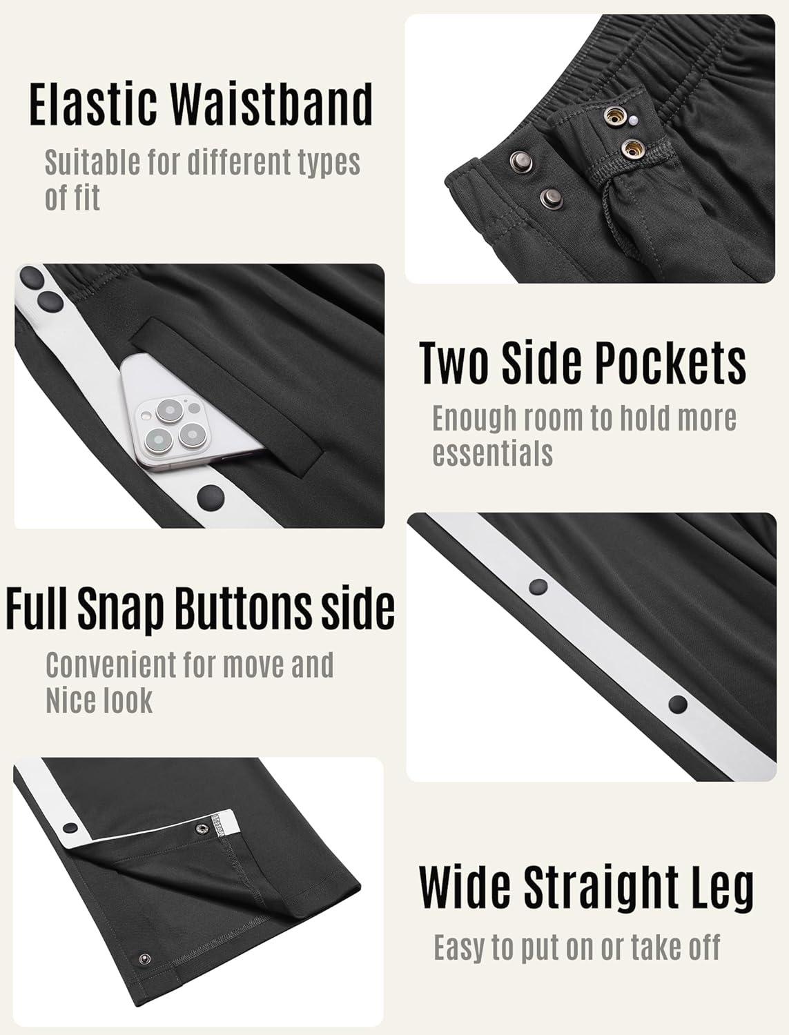imageDeyeek Womens Tear Away Pants Side Split Snap Open Bottom Sweatpants Leg Breakaway Post Surgery Pants with PocketsDark Grey