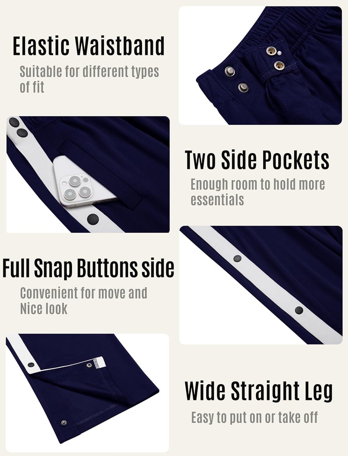 imageDeyeek Womens Tear Away Pants Side Split Snap Open Bottom Sweatpants Leg Breakaway Post Surgery Pants with PocketsNavy Blue