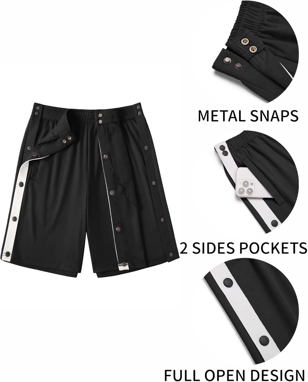 imageDeyeek Womens Tear Away Shorts Side Split Snap Open Recovery Post Surgery Breakaway Pants with PocketsBlack