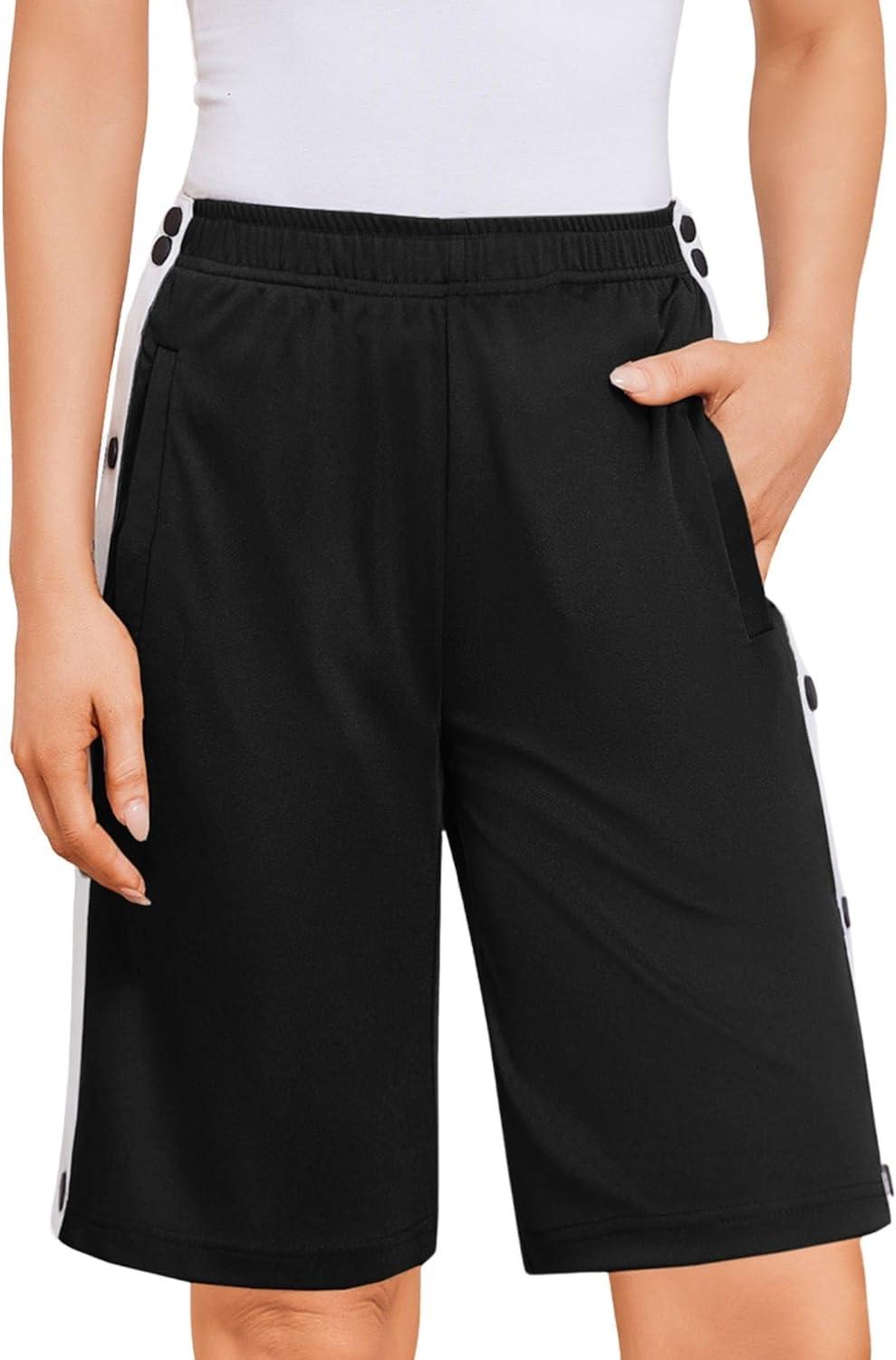 imageDeyeek Womens Tear Away Shorts Side Split Snap Open Recovery Post Surgery Breakaway Pants with PocketsBlack