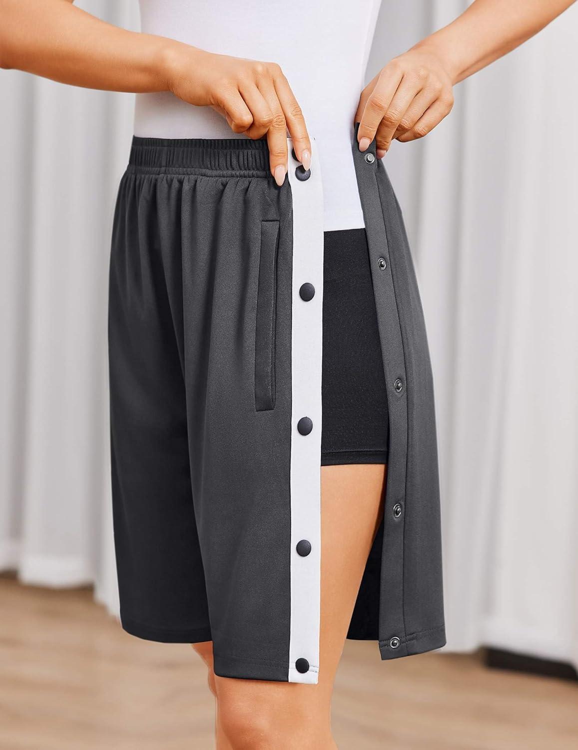 imageDeyeek Womens Tear Away Shorts Side Split Snap Open Recovery Post Surgery Breakaway Pants with PocketsDark Grey