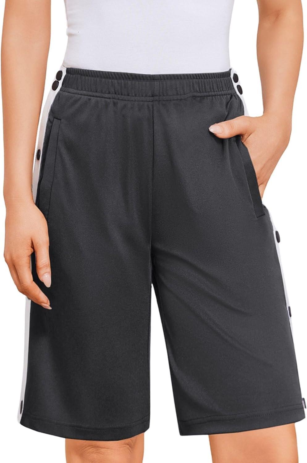 imageDeyeek Womens Tear Away Shorts Side Split Snap Open Recovery Post Surgery Breakaway Pants with PocketsDark Grey