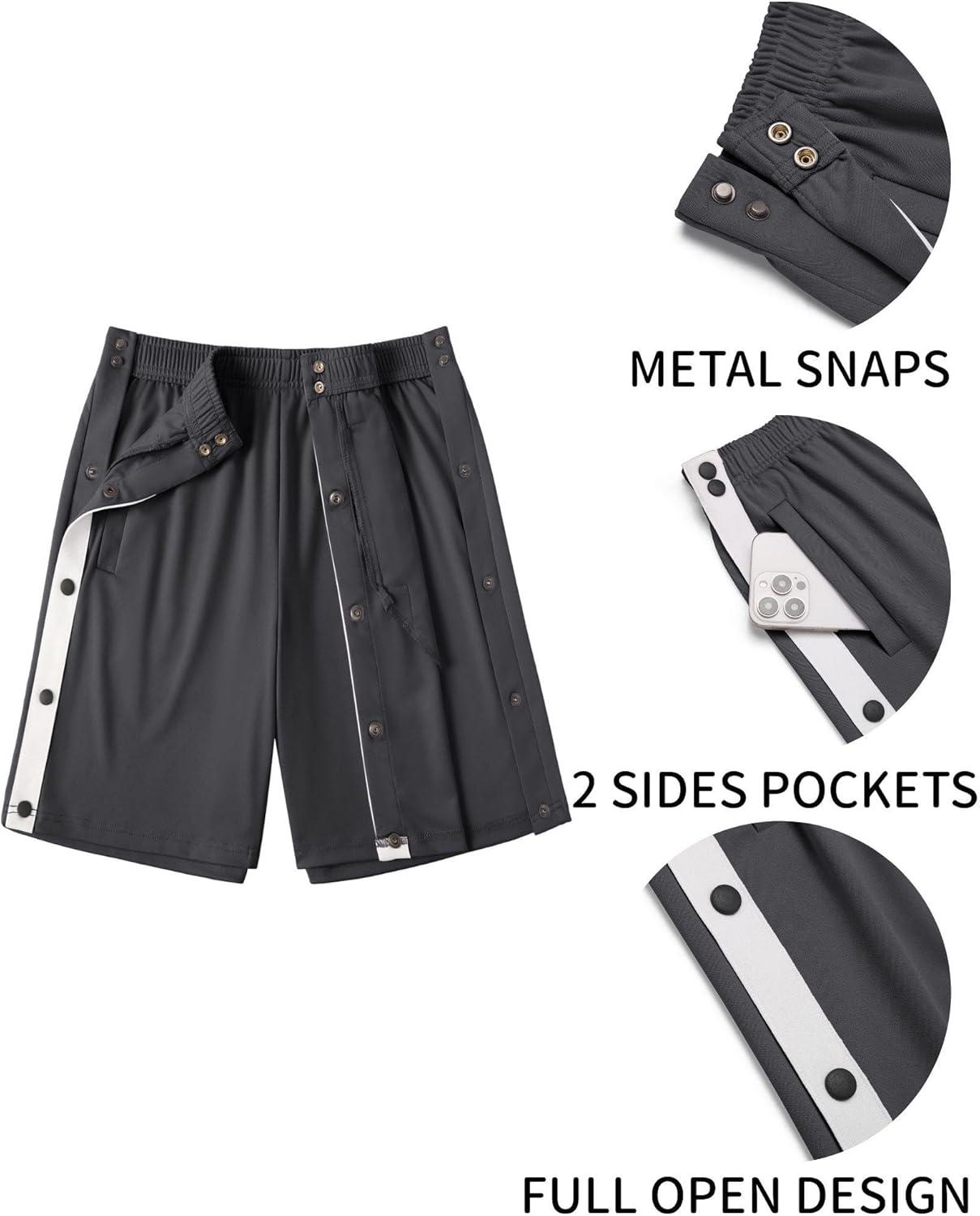 imageDeyeek Womens Tear Away Shorts Side Split Snap Open Recovery Post Surgery Breakaway Pants with PocketsDark Grey