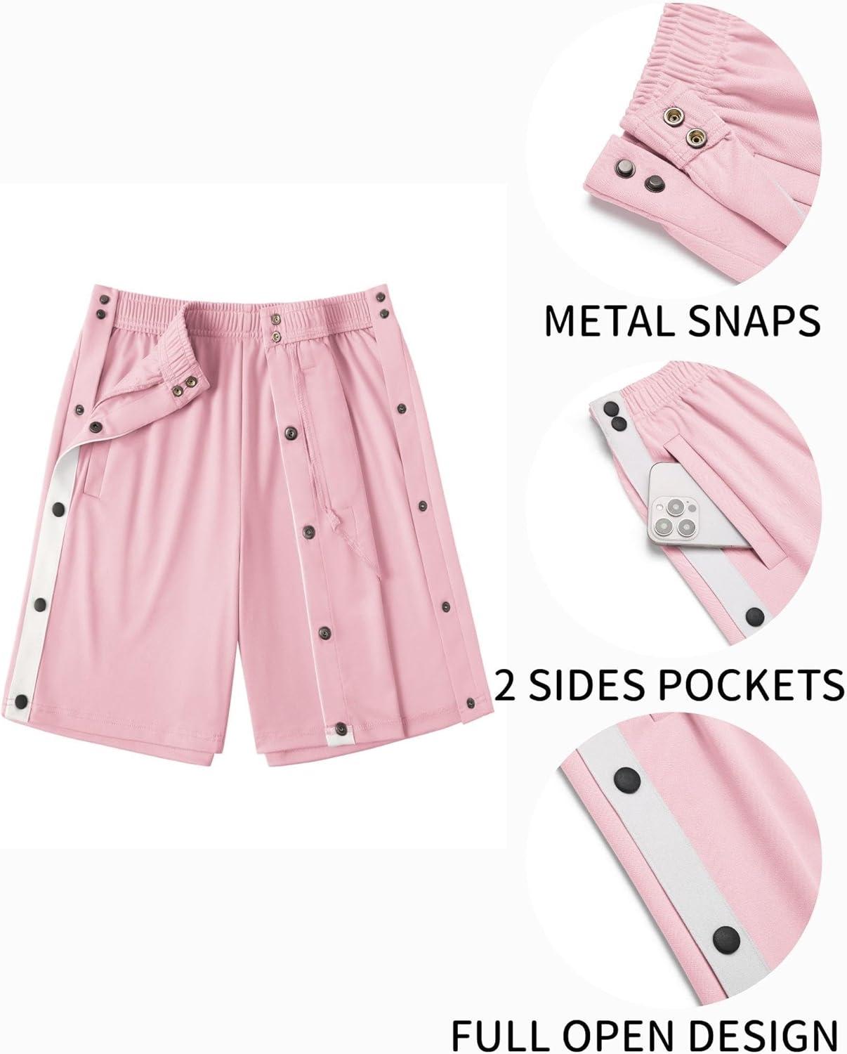 imageDeyeek Womens Tear Away Shorts Side Split Snap Open Recovery Post Surgery Breakaway Pants with PocketsDeep Pink