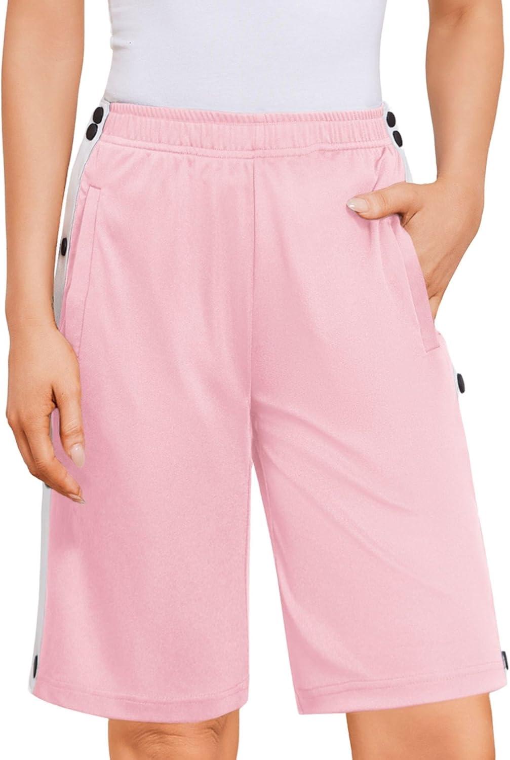 imageDeyeek Womens Tear Away Shorts Side Split Snap Open Recovery Post Surgery Breakaway Pants with PocketsDeep Pink
