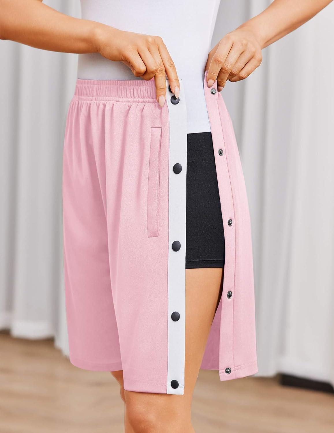 imageDeyeek Womens Tear Away Shorts Side Split Snap Open Recovery Post Surgery Breakaway Pants with PocketsDeep Pink