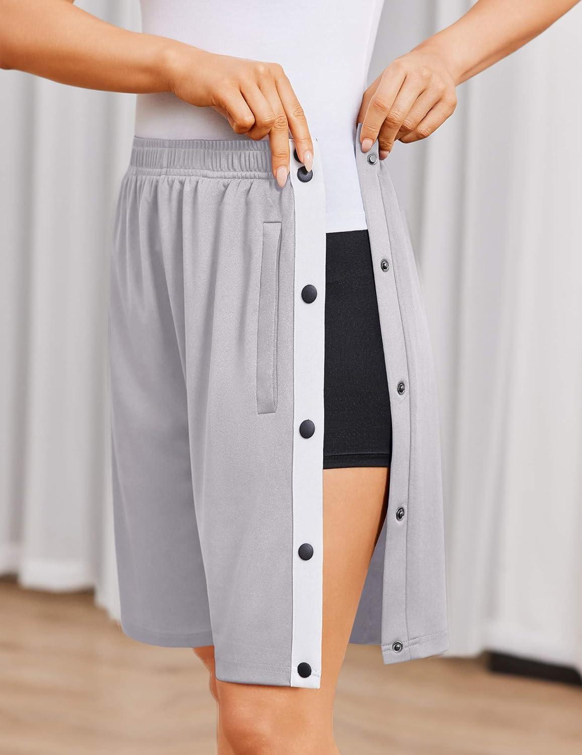 imageDeyeek Womens Tear Away Shorts Side Split Snap Open Recovery Post Surgery Breakaway Pants with PocketsLight Grey