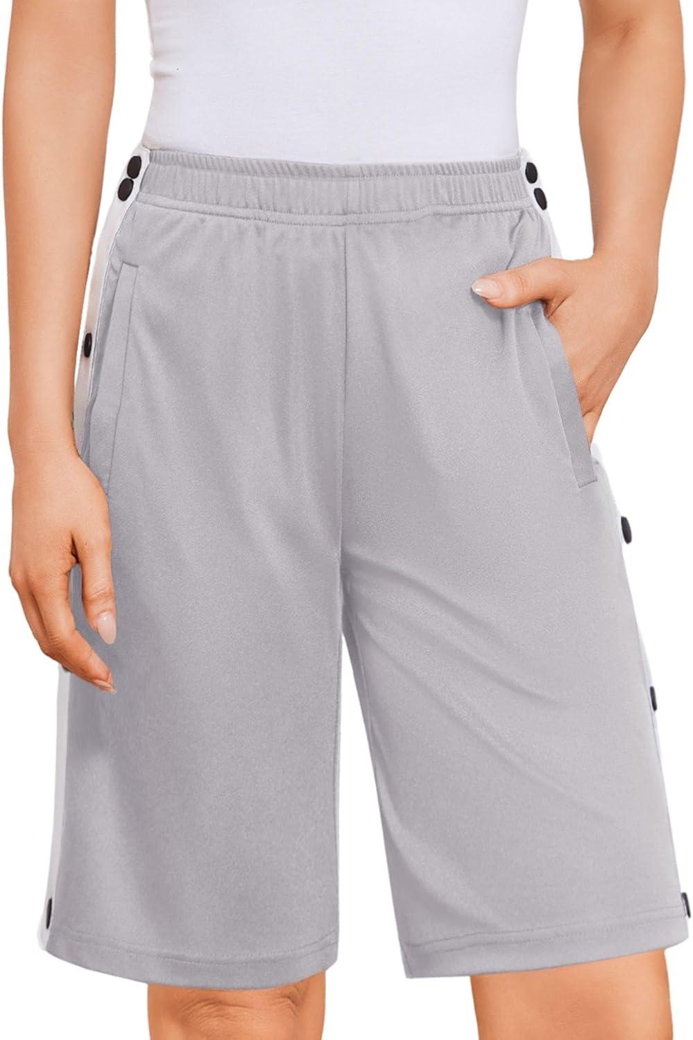 imageDeyeek Womens Tear Away Shorts Side Split Snap Open Recovery Post Surgery Breakaway Pants with PocketsLight Grey