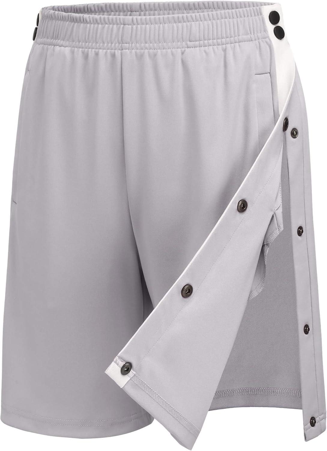 imageDeyeek Womens Tear Away Shorts Side Split Snap Open Recovery Post Surgery Breakaway Pants with PocketsLight Grey
