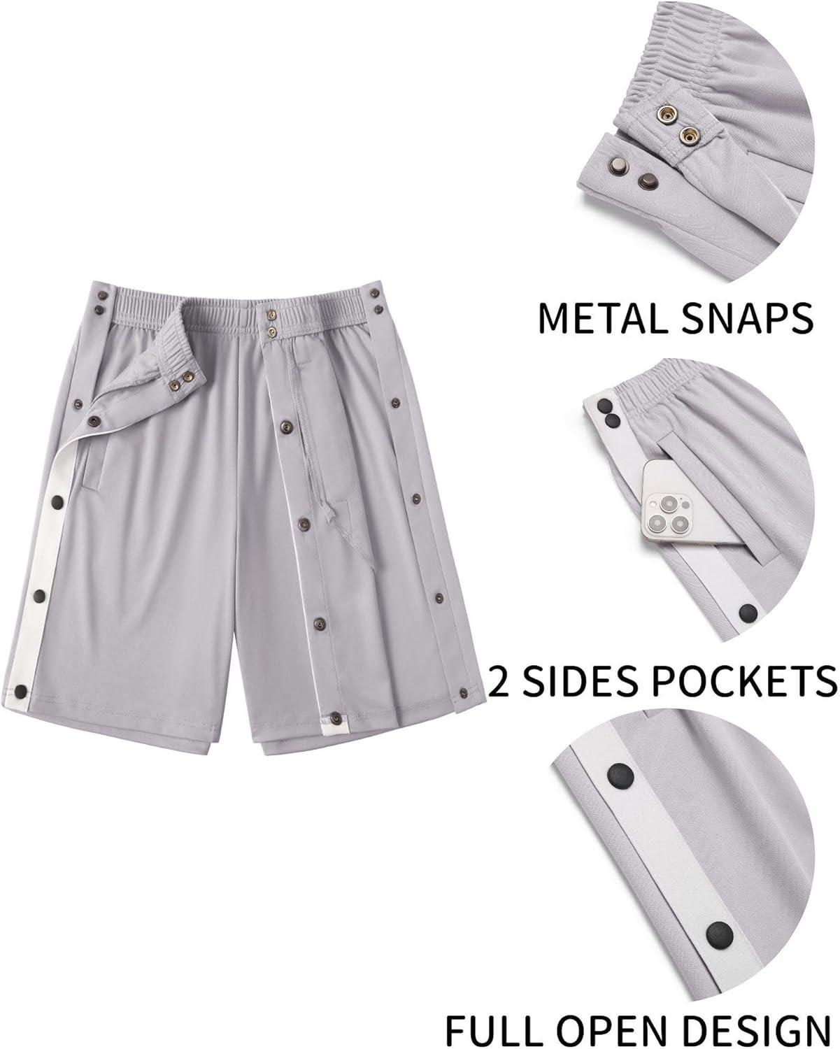 imageDeyeek Womens Tear Away Shorts Side Split Snap Open Recovery Post Surgery Breakaway Pants with PocketsLight Grey