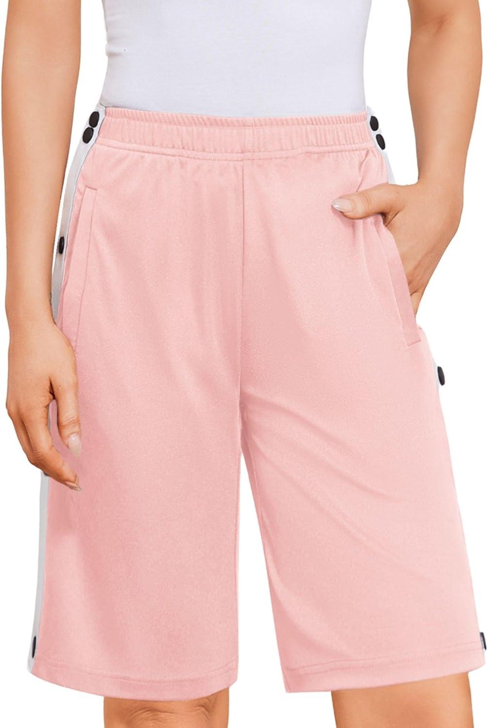 imageDeyeek Womens Tear Away Shorts Side Split Snap Open Recovery Post Surgery Breakaway Pants with PocketsLight Pink