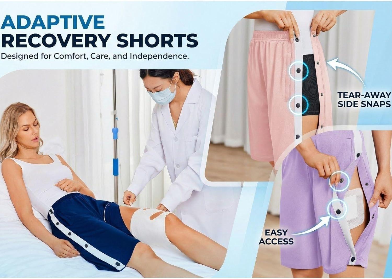 imageDeyeek Womens Tear Away Shorts Side Split Snap Open Recovery Post Surgery Breakaway Pants with PocketsLight Pink