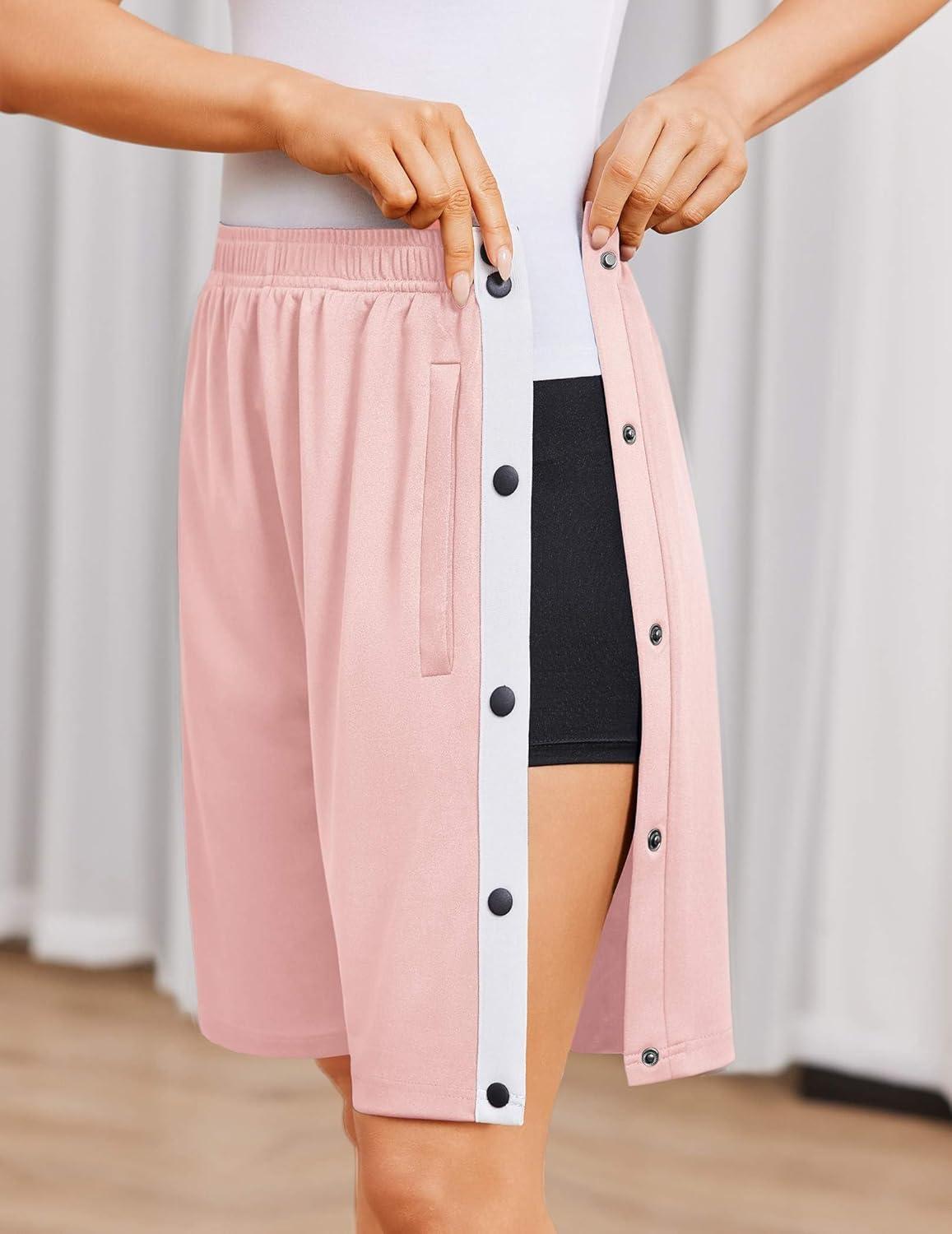 imageDeyeek Womens Tear Away Shorts Side Split Snap Open Recovery Post Surgery Breakaway Pants with PocketsLight Pink