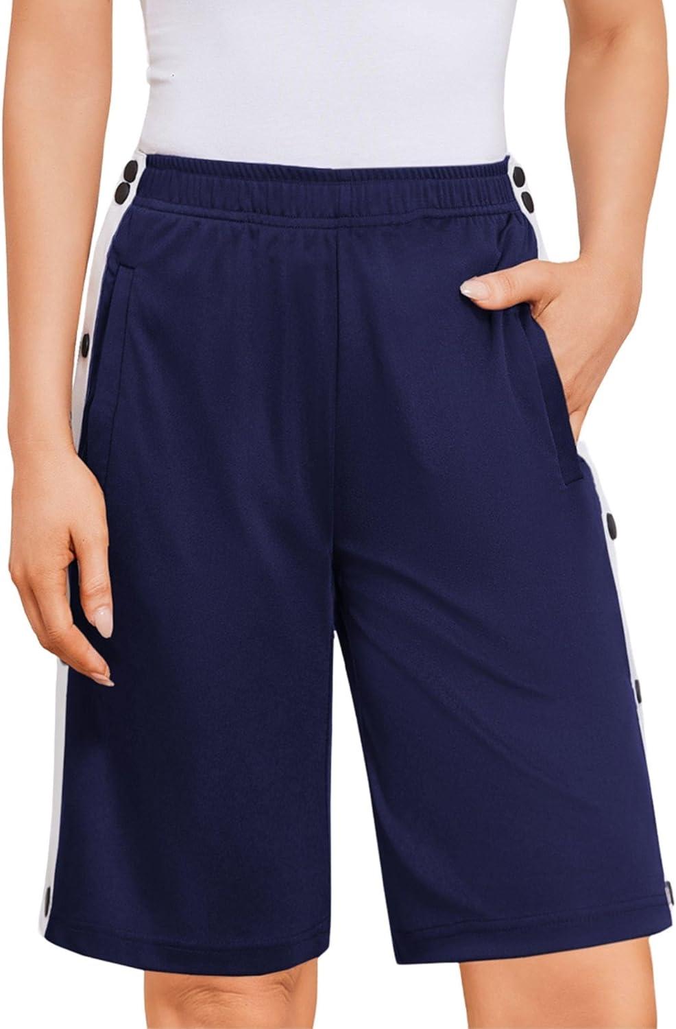 imageDeyeek Womens Tear Away Shorts Side Split Snap Open Recovery Post Surgery Breakaway Pants with PocketsNavy Blue