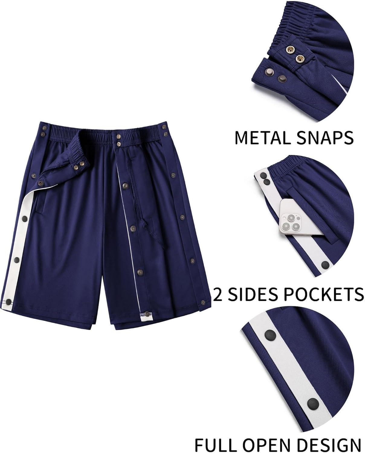 imageDeyeek Womens Tear Away Shorts Side Split Snap Open Recovery Post Surgery Breakaway Pants with PocketsNavy Blue