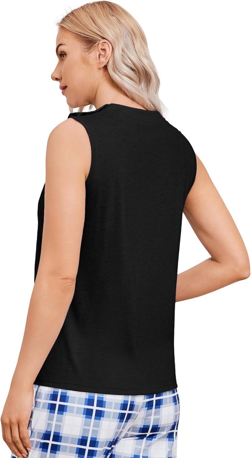 imageDeyeek Womens VNeck Mastectomy Shirts with Drain Pockets Chemo Ports Access Shirts Snap Post Shoulder Surgery Tank TopsBlack