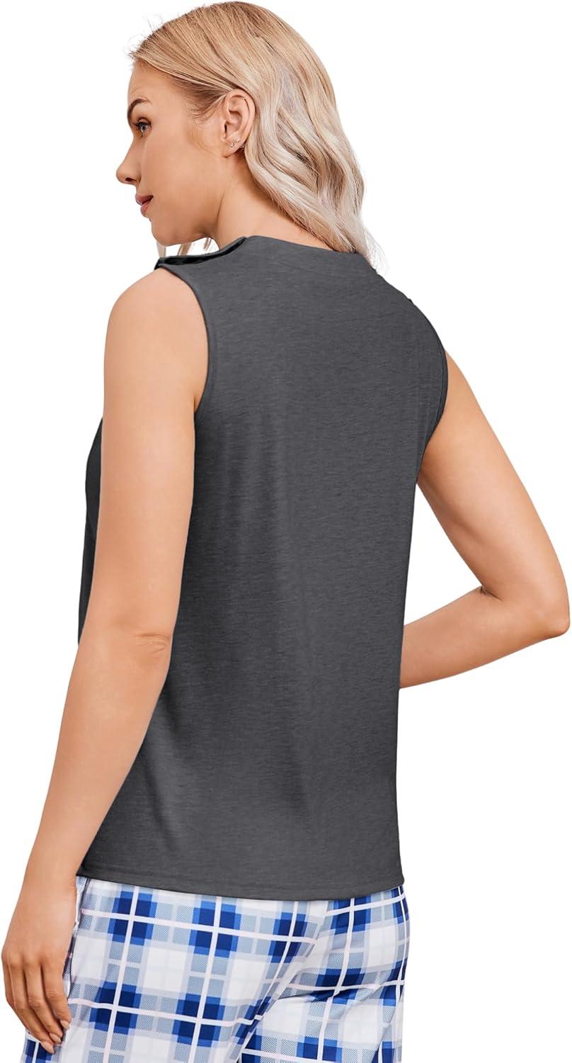 imageDeyeek Womens VNeck Mastectomy Shirts with Drain Pockets Chemo Ports Access Shirts Snap Post Shoulder Surgery Tank TopsDark Grey